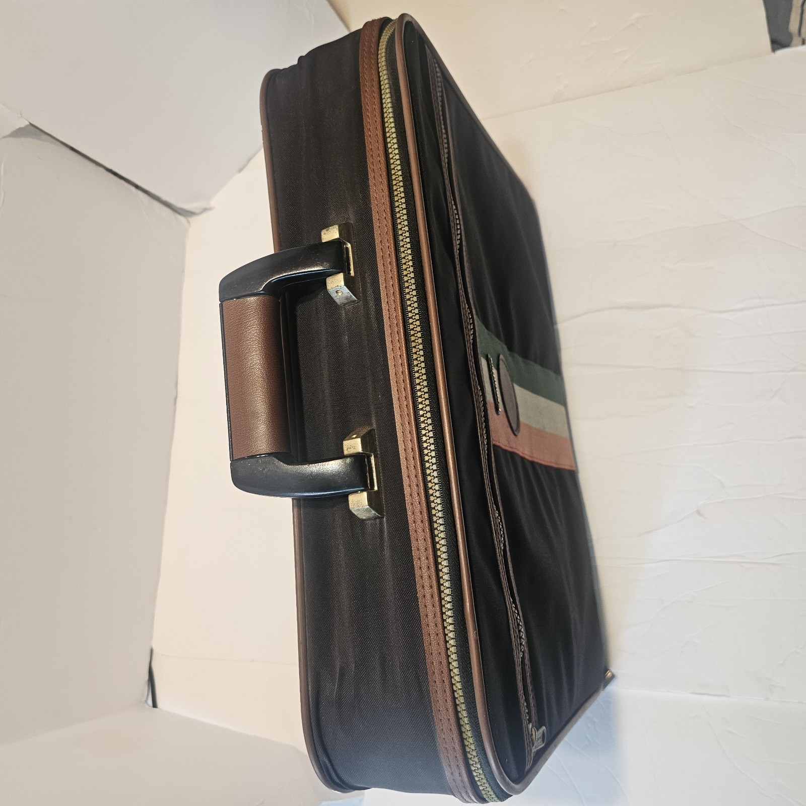 Vintage Lark Executive Suitcase Black with Brown Leather Trim – 1970s/1990s –…