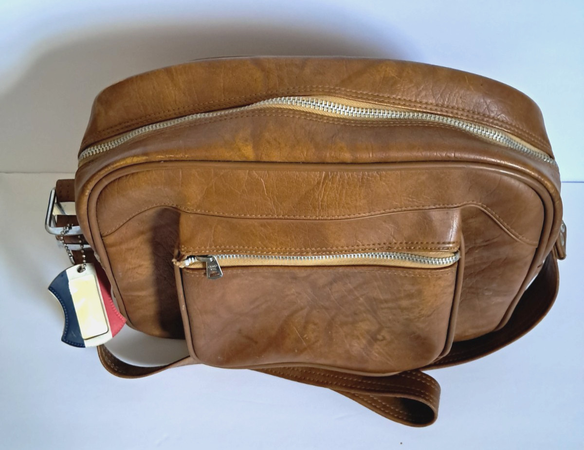 Vintage American Tourister Brown Faux Leather Carry On Tote Travel Bag