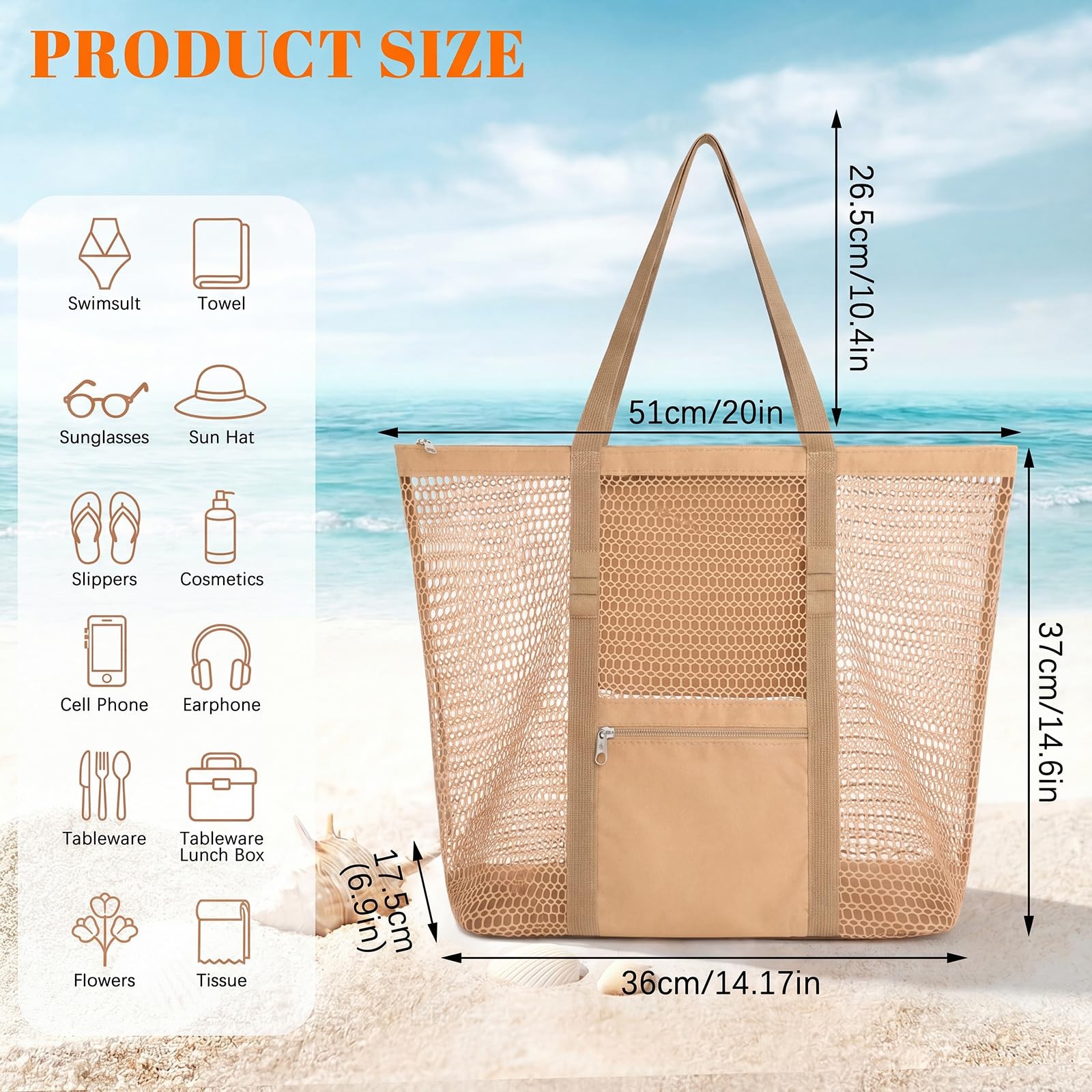 Dntorx Womens Mesh Beach Bag Durable Stylish Beach Tote For Swimming Essentials