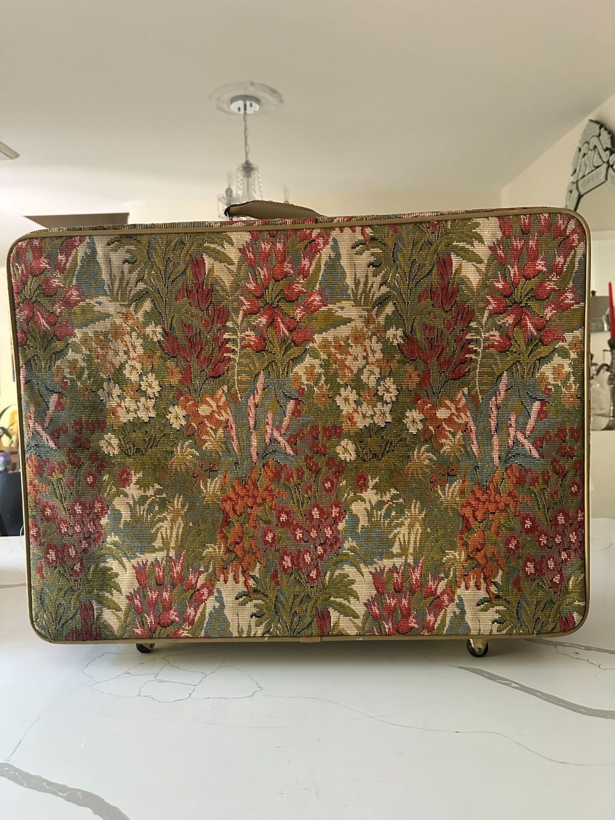 Vintage Floral Tapestry Rolling Garment Bag Suitcase | 80s Travel Luggage | Boho