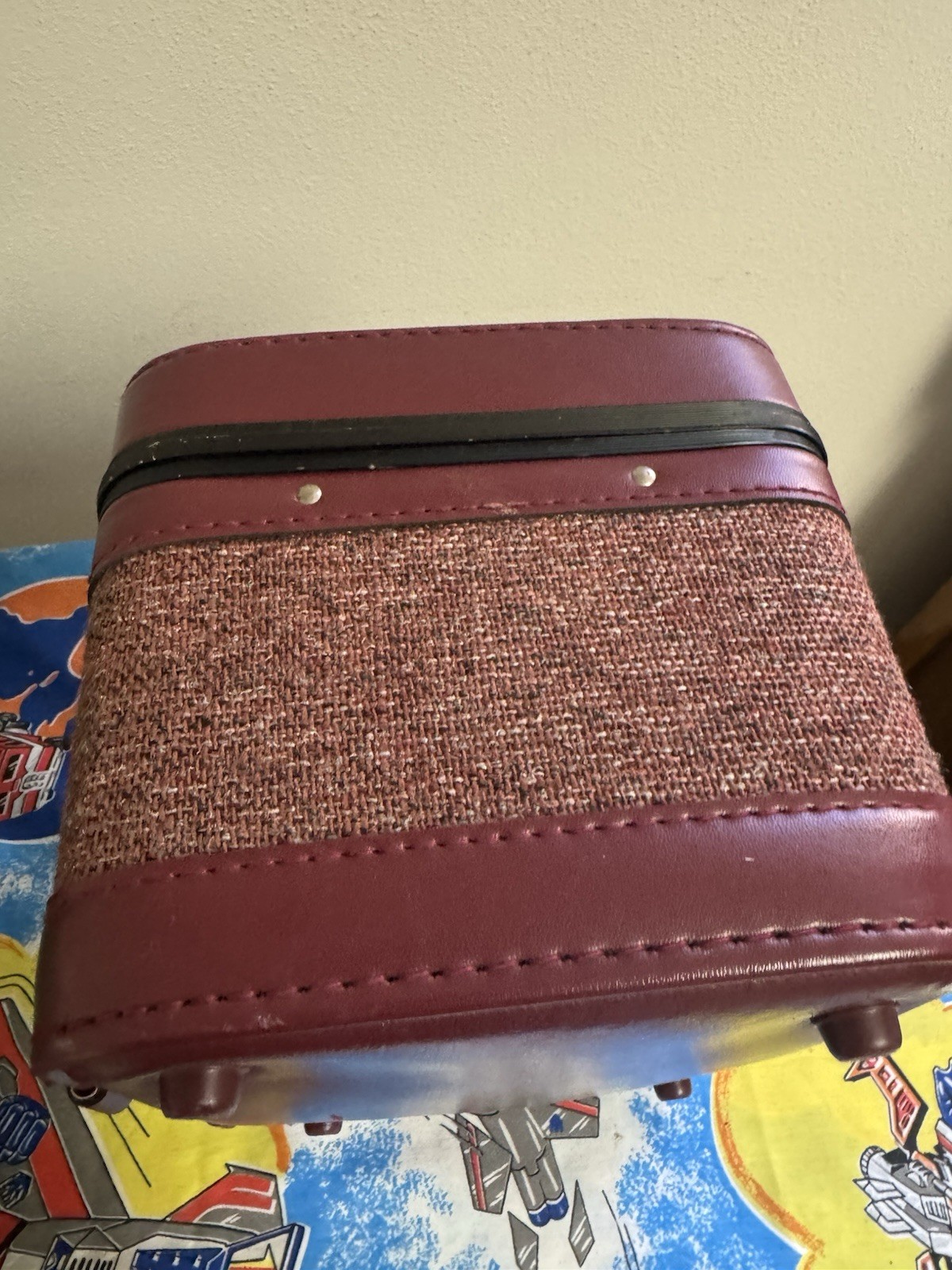 Vintage Train Case Burgundy Tweed with Tray & Mirror 12.5 X 8 X 7.5 Unbranded