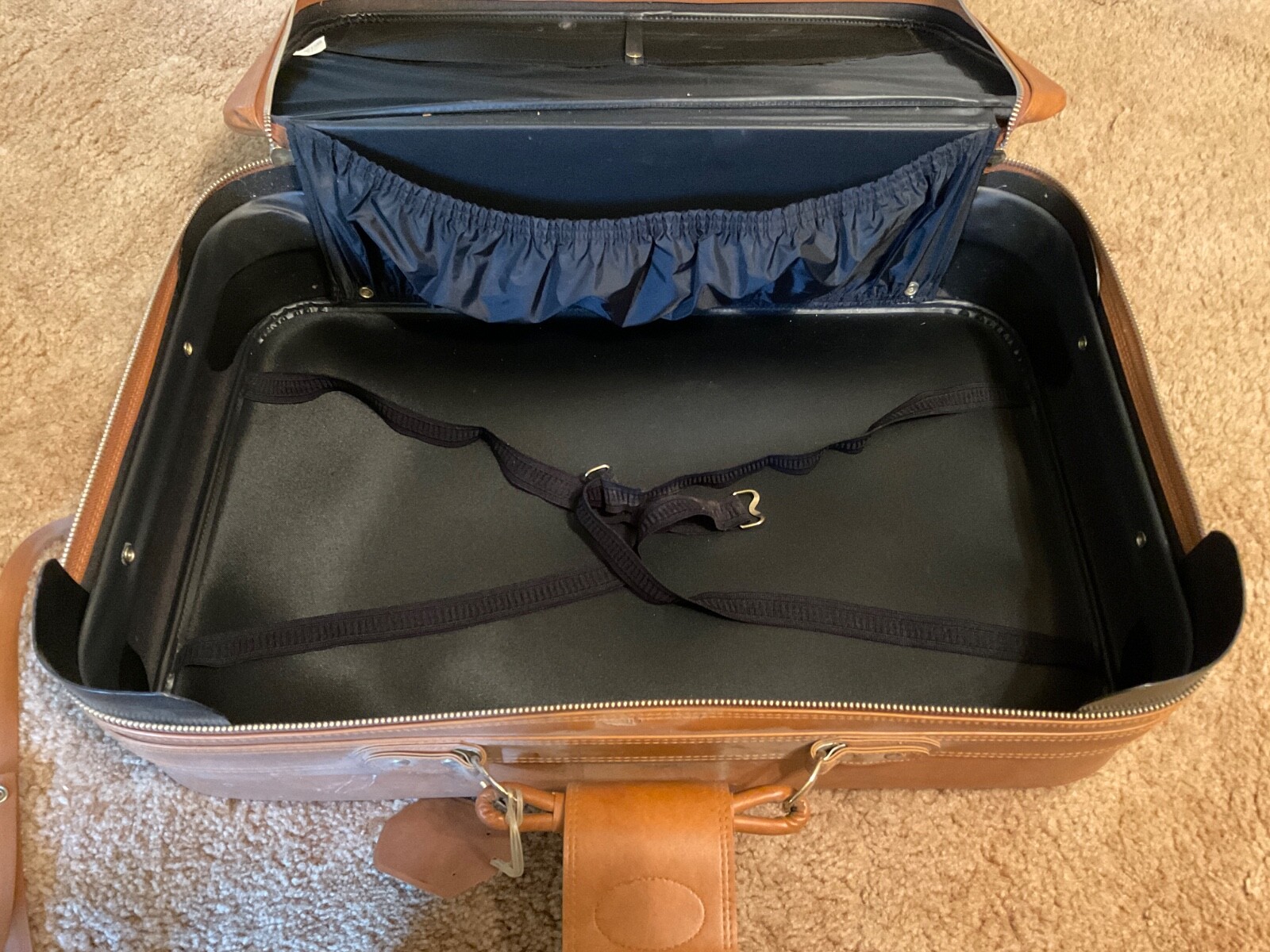 Vintage 60s Large Brown Black Verdi Knockoff Vinyl Suitcase Rollers Taiwan ROC