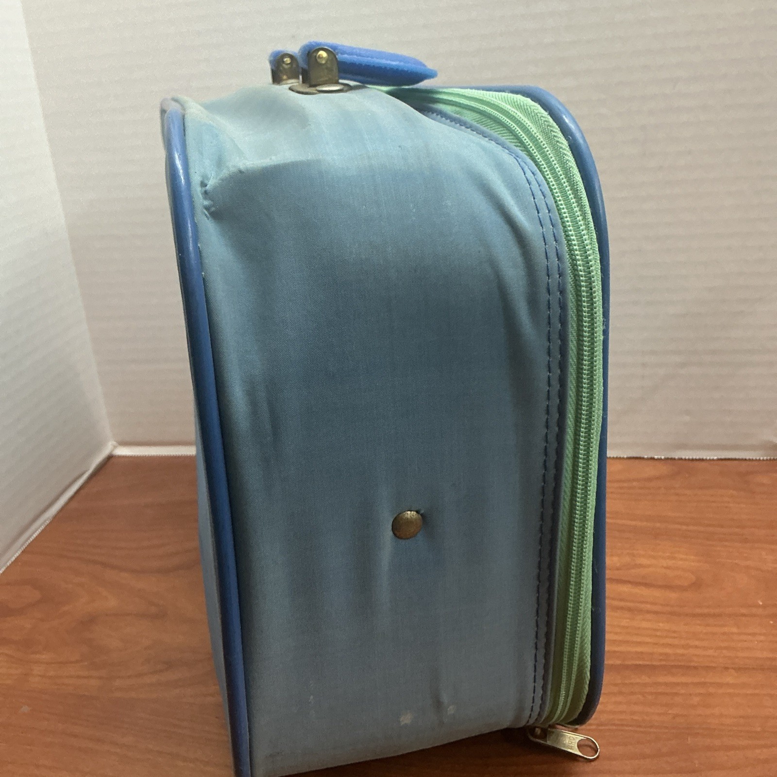 Vintage GOING TO GRANDMA’S Blue 1980s Childs’ Vinyl Suitcase Travel Carry On Boy