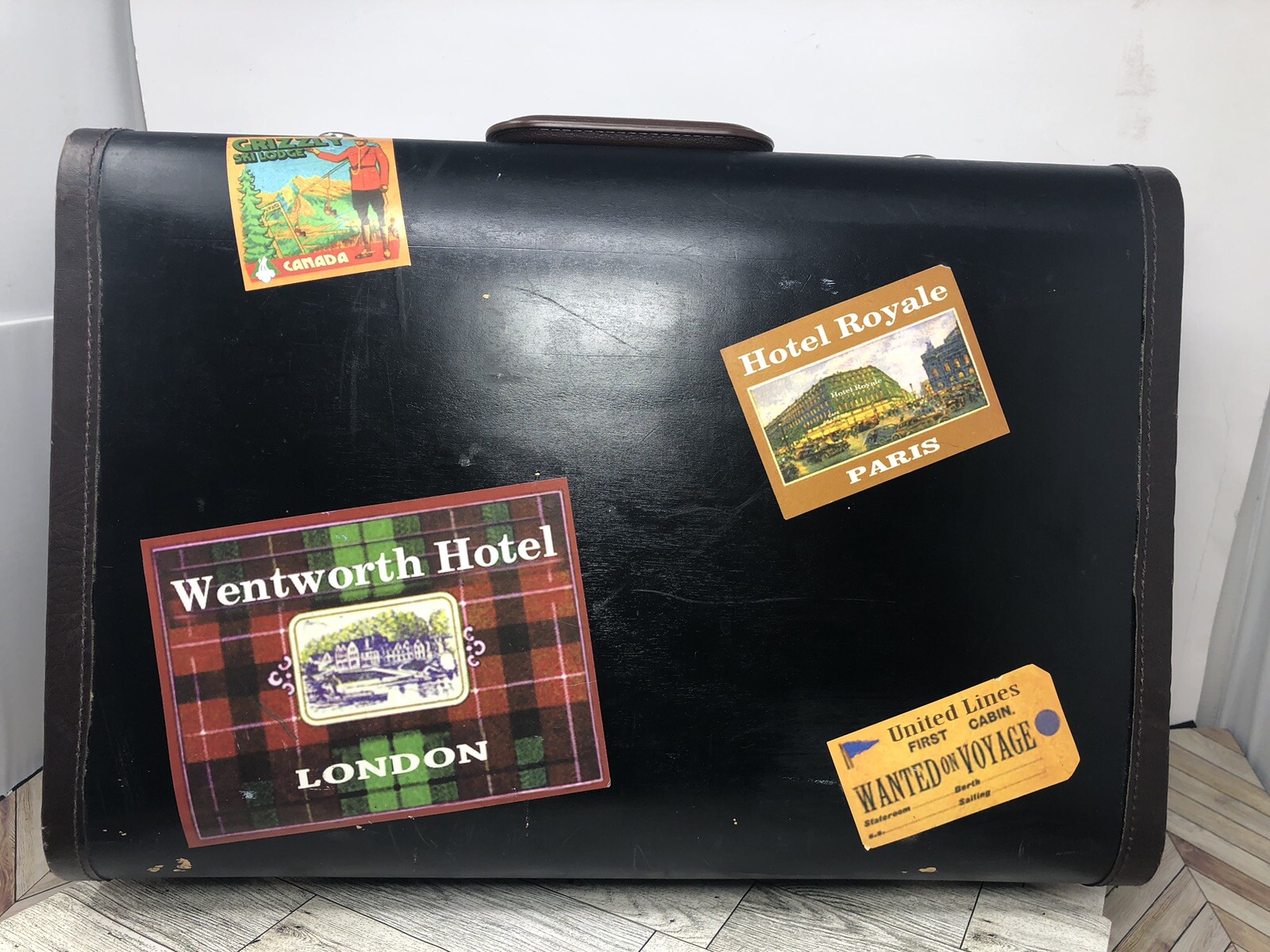Vintage Suitcase W/ Vintage Stickers Attached