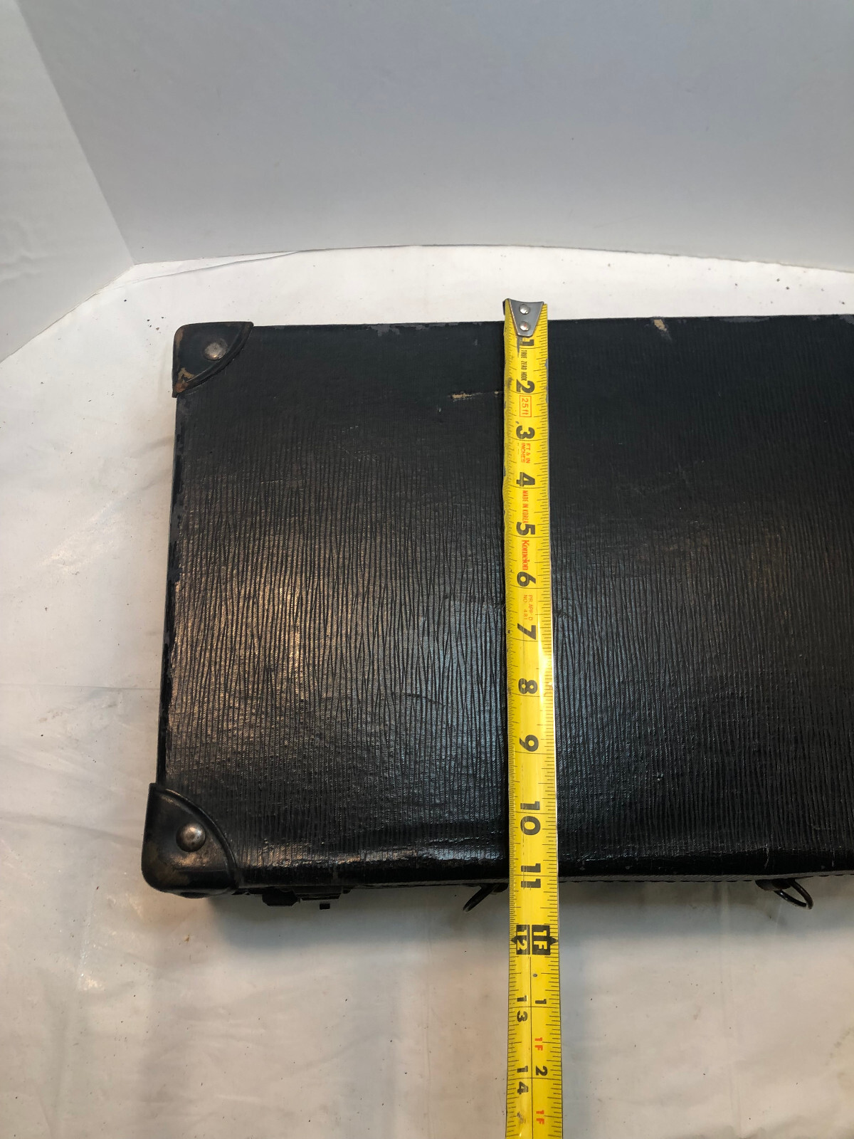 Vintage Black Faux Leather Suitcase Leather Handle MAR Initials 18 x 11 x 5.5