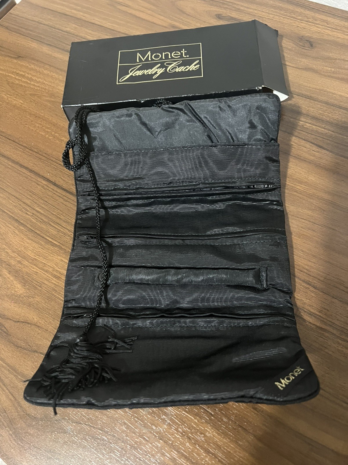 Vintage Monet Jewelry Cache Travel Case Soft Side Black Original Box