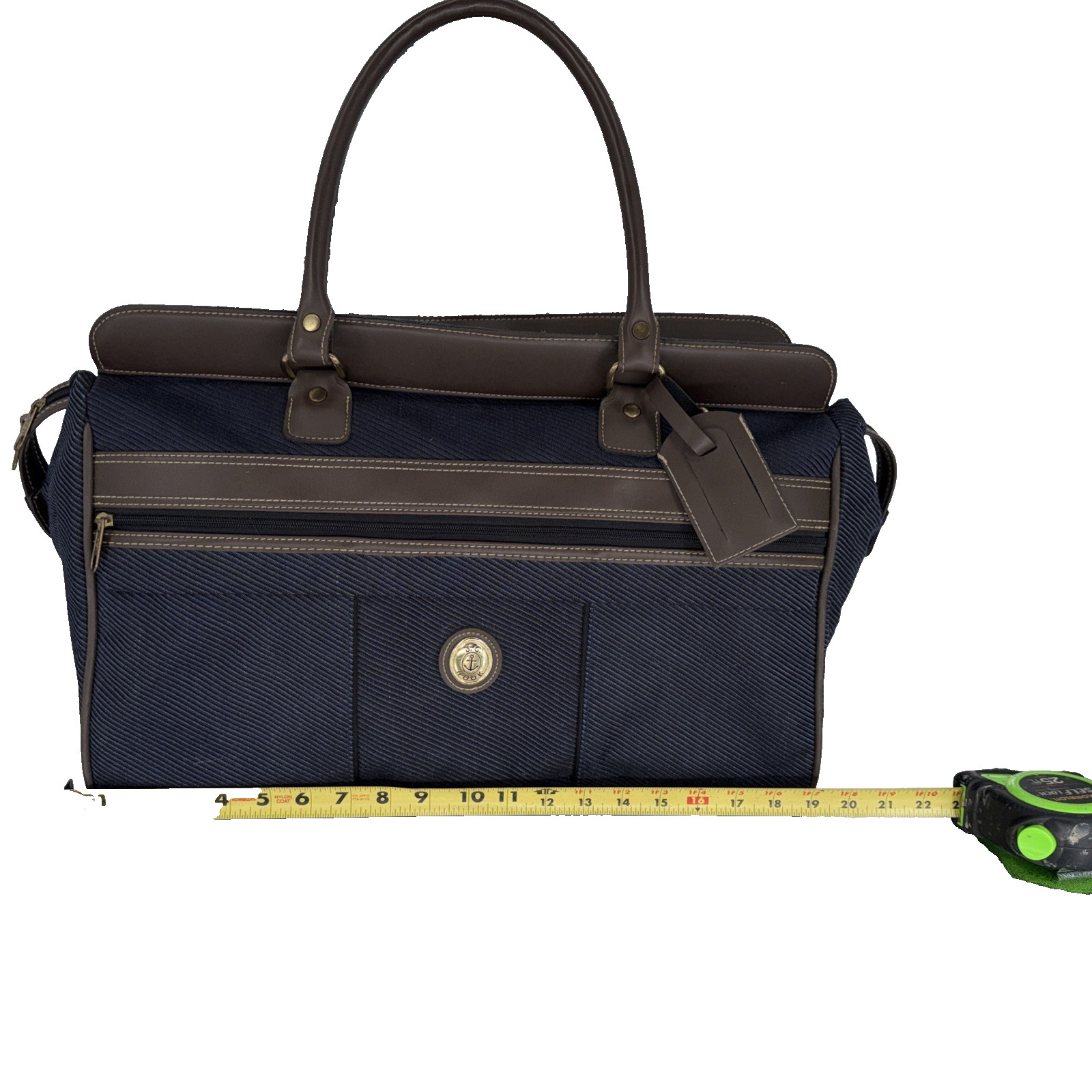 Vintage JG Hook Weekender Travel Bag Duffle Navy Blue Striped Canvas Preppy 90s