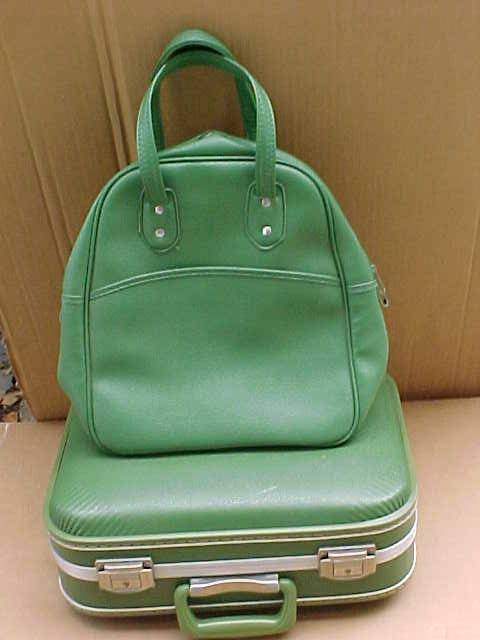 vintage over night travel bag and carry on luggage avocado green mcm