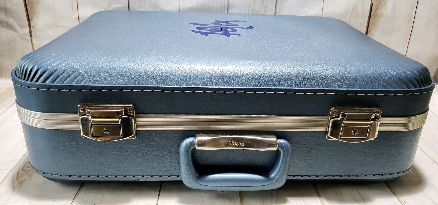 Vintage Trojan Boys Suitcase Blue Hard Case