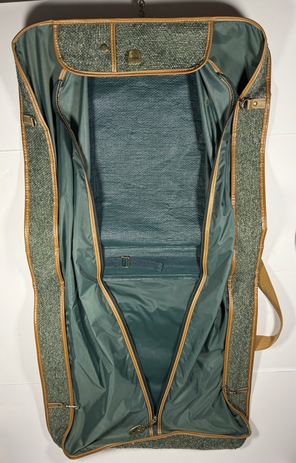 Vintage Oscar de la Renta Green Tweed Garment Bag Travel Luggage Suit Carrier