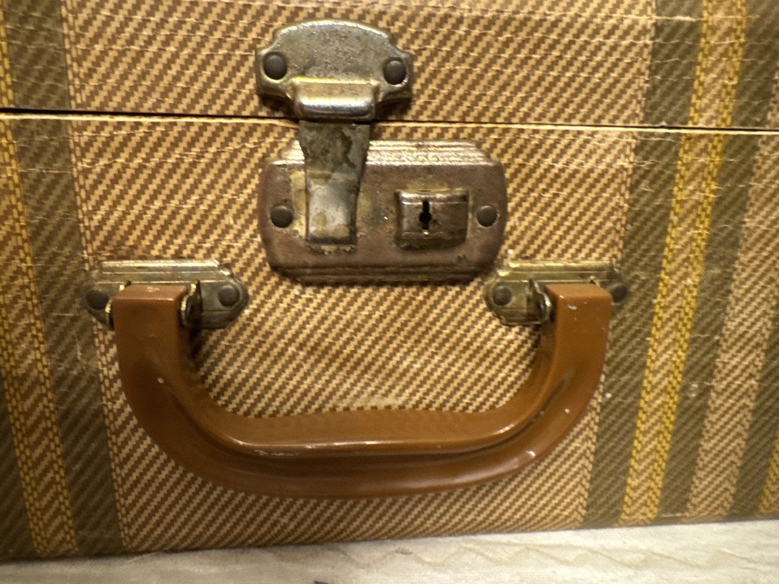 Suitcase Vintage Large Tweed Brown Stripe NO Key