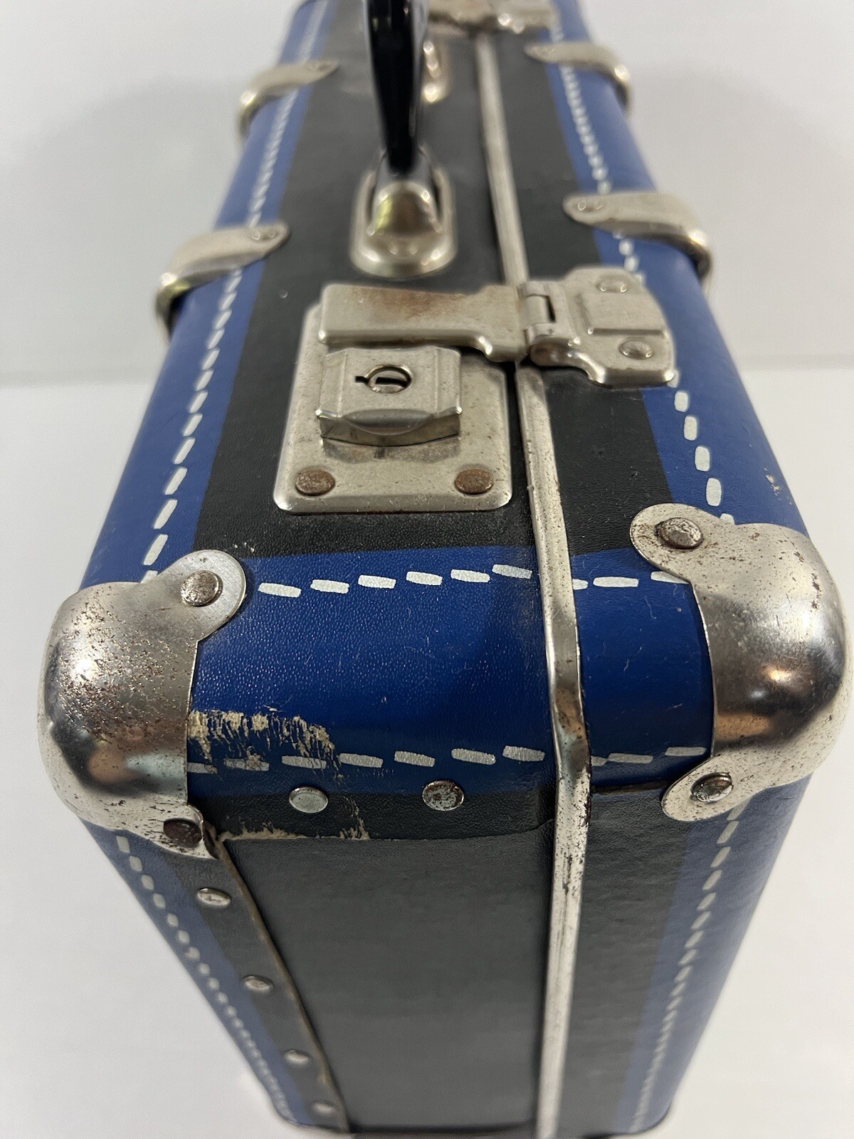 Unusual Vintage Blue Luggage Travel Suitcase Decor Istanbul Venedig Nice! #2