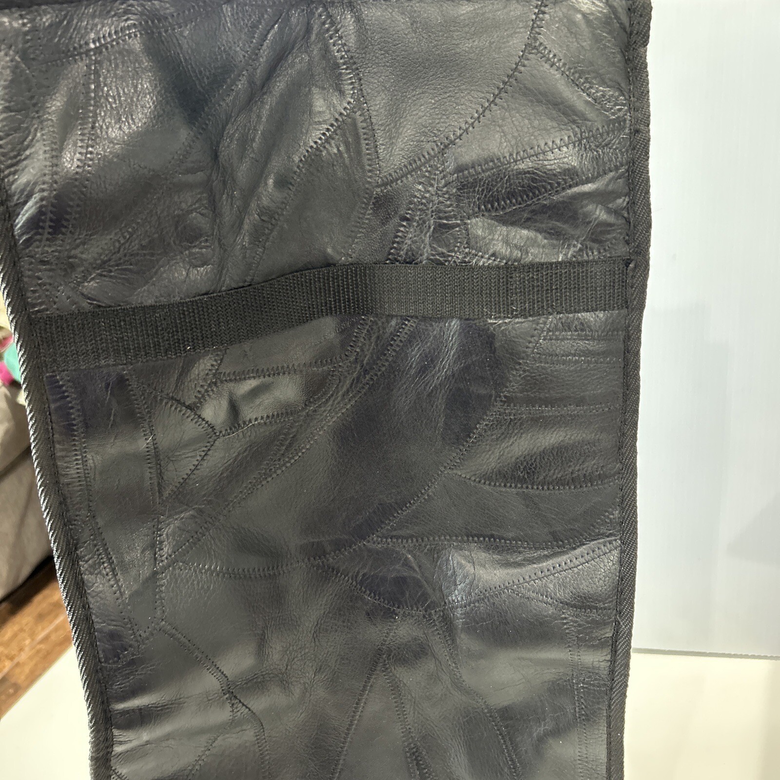 Vintage Black Patchwork Leather Wheeled Fold Down Tote Bag Carry On Luggage