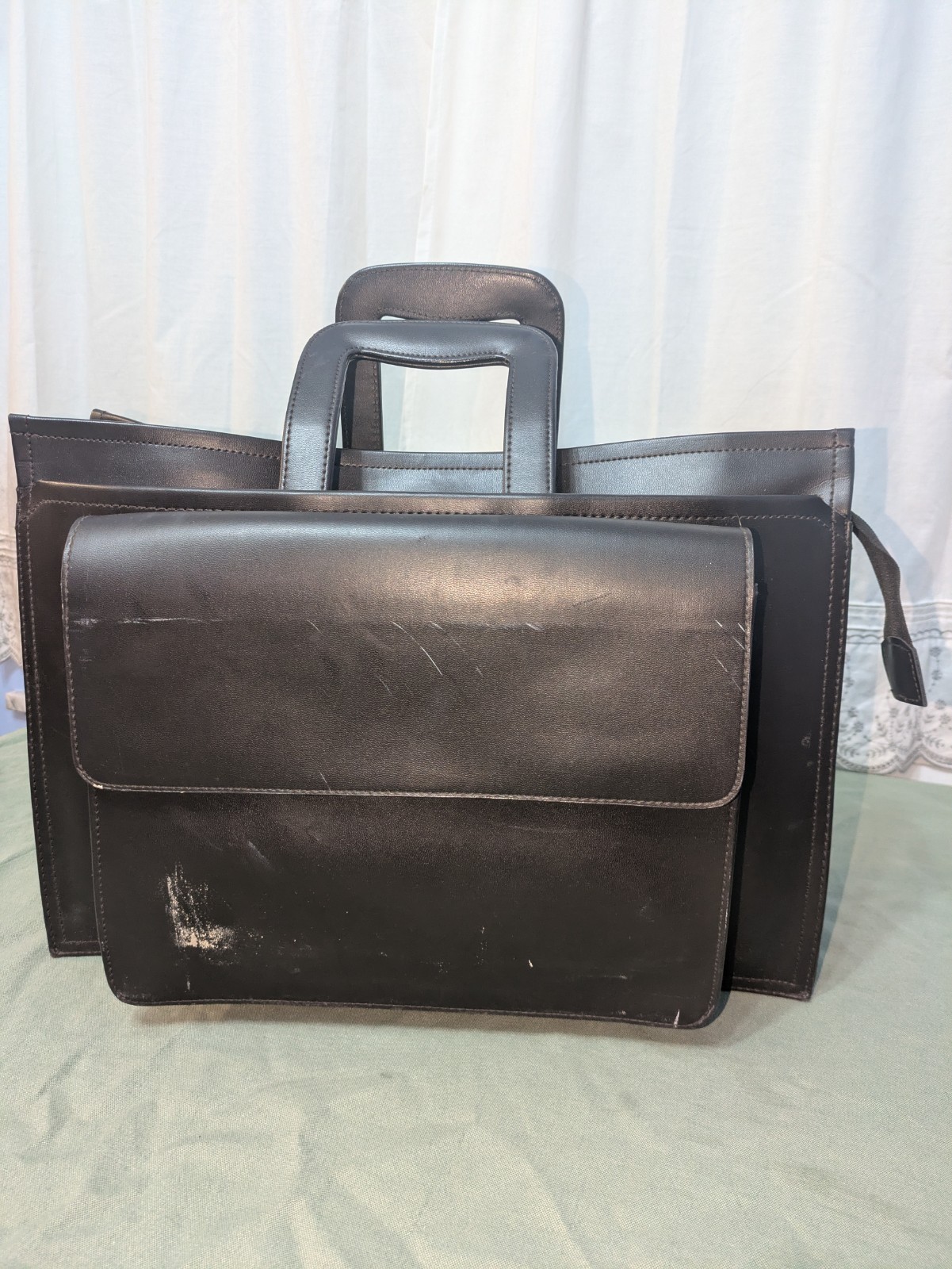 Large Dark Brown Briefcase Structured Professional Design Sturdy Handles 16x12x7