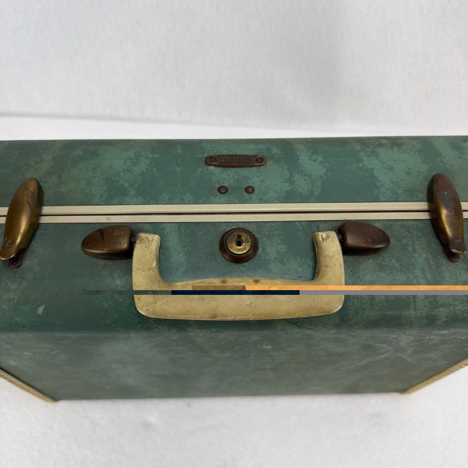 Vintage 1950s Samsonite Suitcase Bermuda Green Marbled 15” Schwayder With Key!