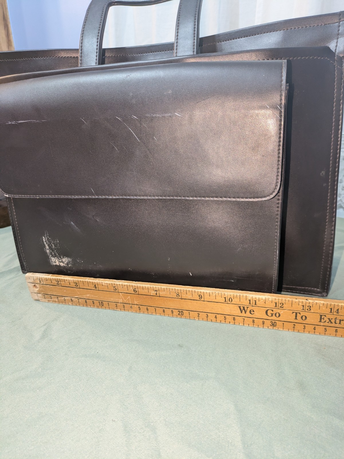 Large Dark Brown Briefcase Structured Professional Design Sturdy Handles 16x12x7