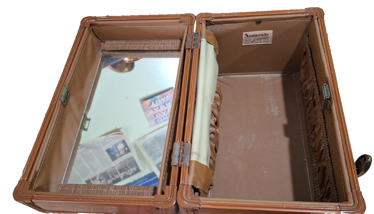 Vintage Samsonite Streamlite Train Case 4612 Brown w/Tray & Mirror MCM