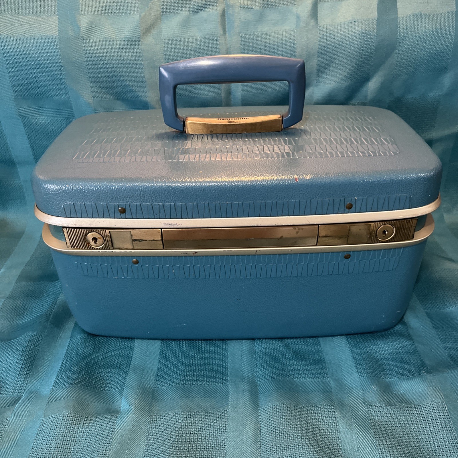 Vintage Blue Samsonite Royal Traveler Vanity Suitcase Travel Case Make- Up Box