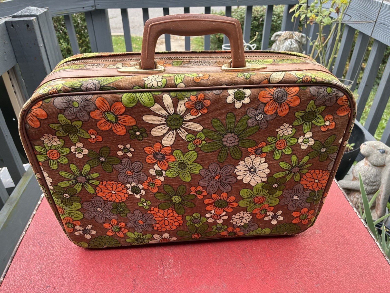 Vtg 60’s Floral Hippie Flower Power MCM Canvas Suitcase Japan Retro 17×12 Groovy