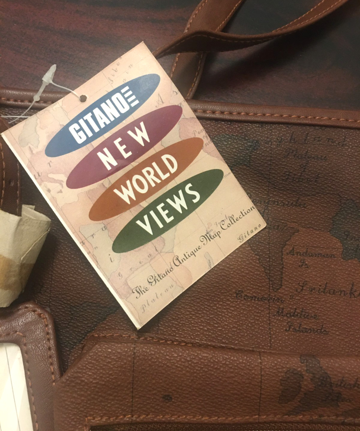 GITANO Vtg 90s New World Views Map Tote Bag Travel Carryon, 15 x 13 x 3, NWT