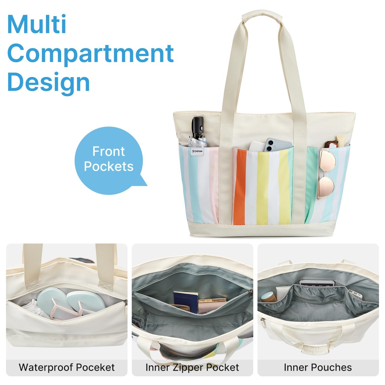 G4Free Beach Bagwaterproof Beach Tote Pool Bags For Womenlarge Capacity