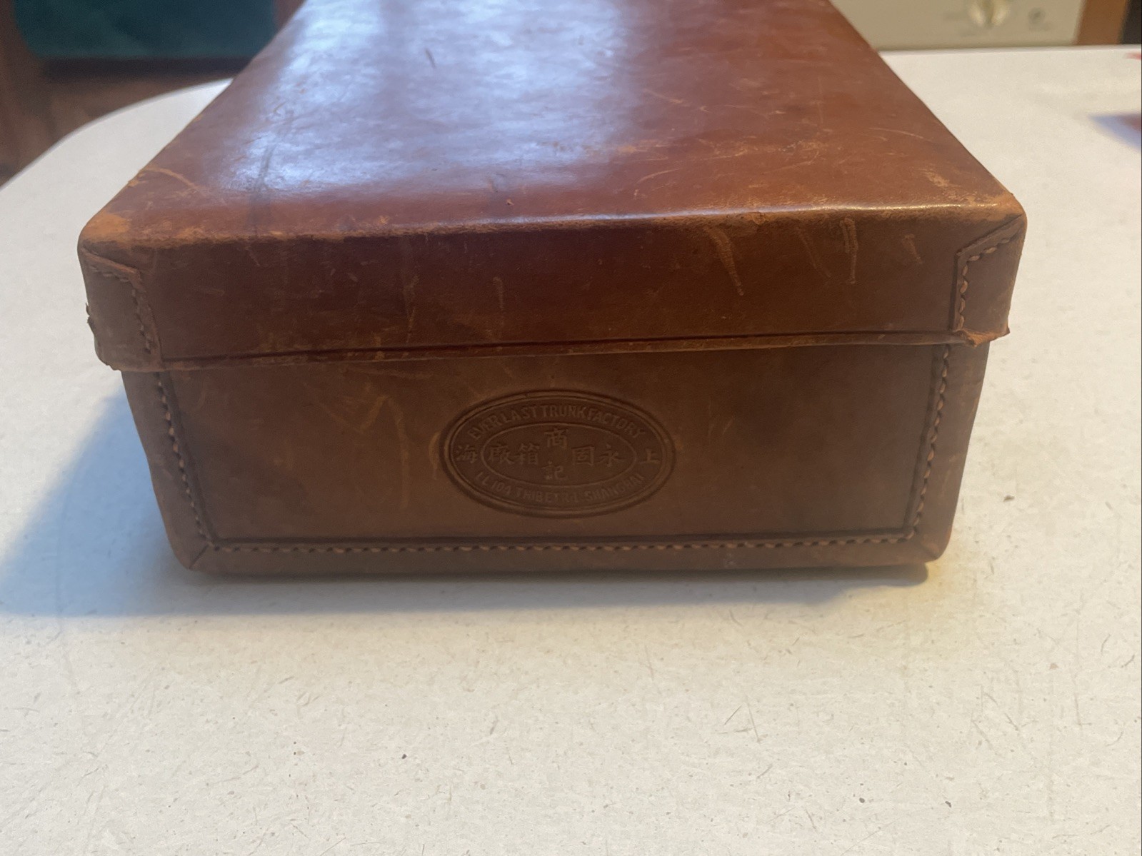 Antique Leather Briefcase Everlast Trunk Factory Shanghai Vintage Luggage WW2