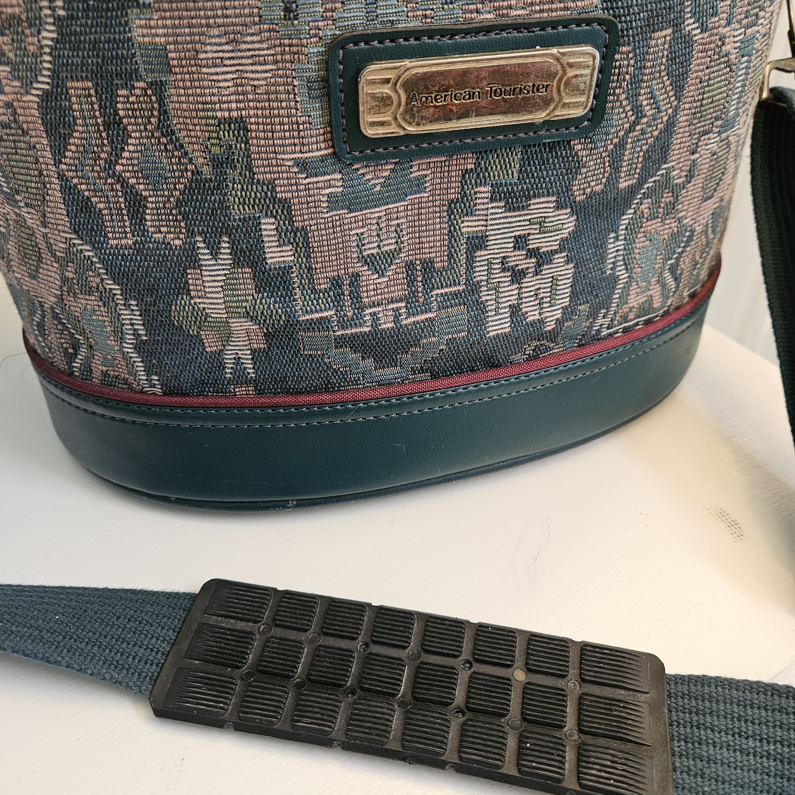 Vintage 1980s American Tourister Green Tapestry Train Case