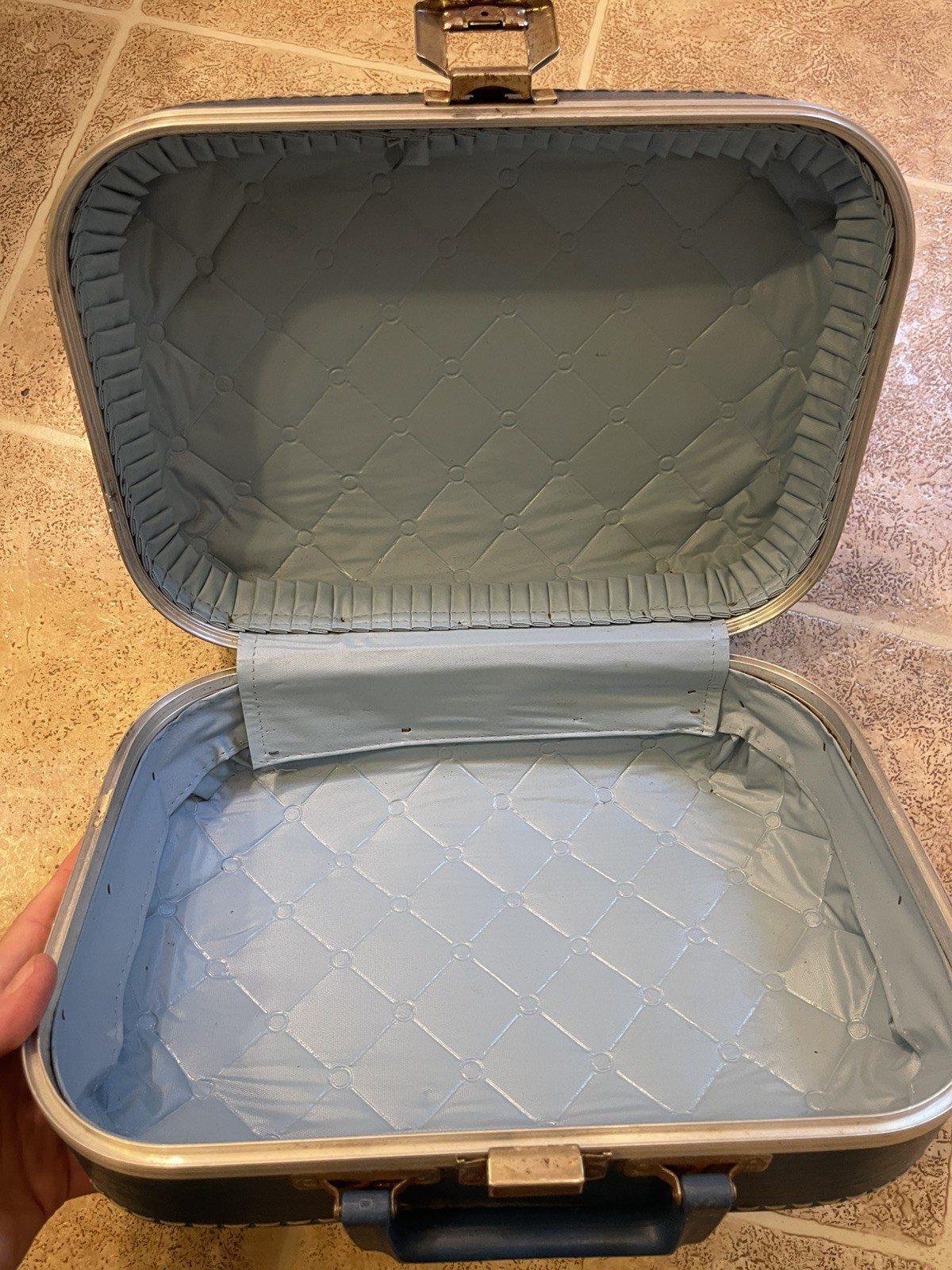 Vintage Going To Grandma’s Small Blue Hardcase Suitcase Boys Overnight