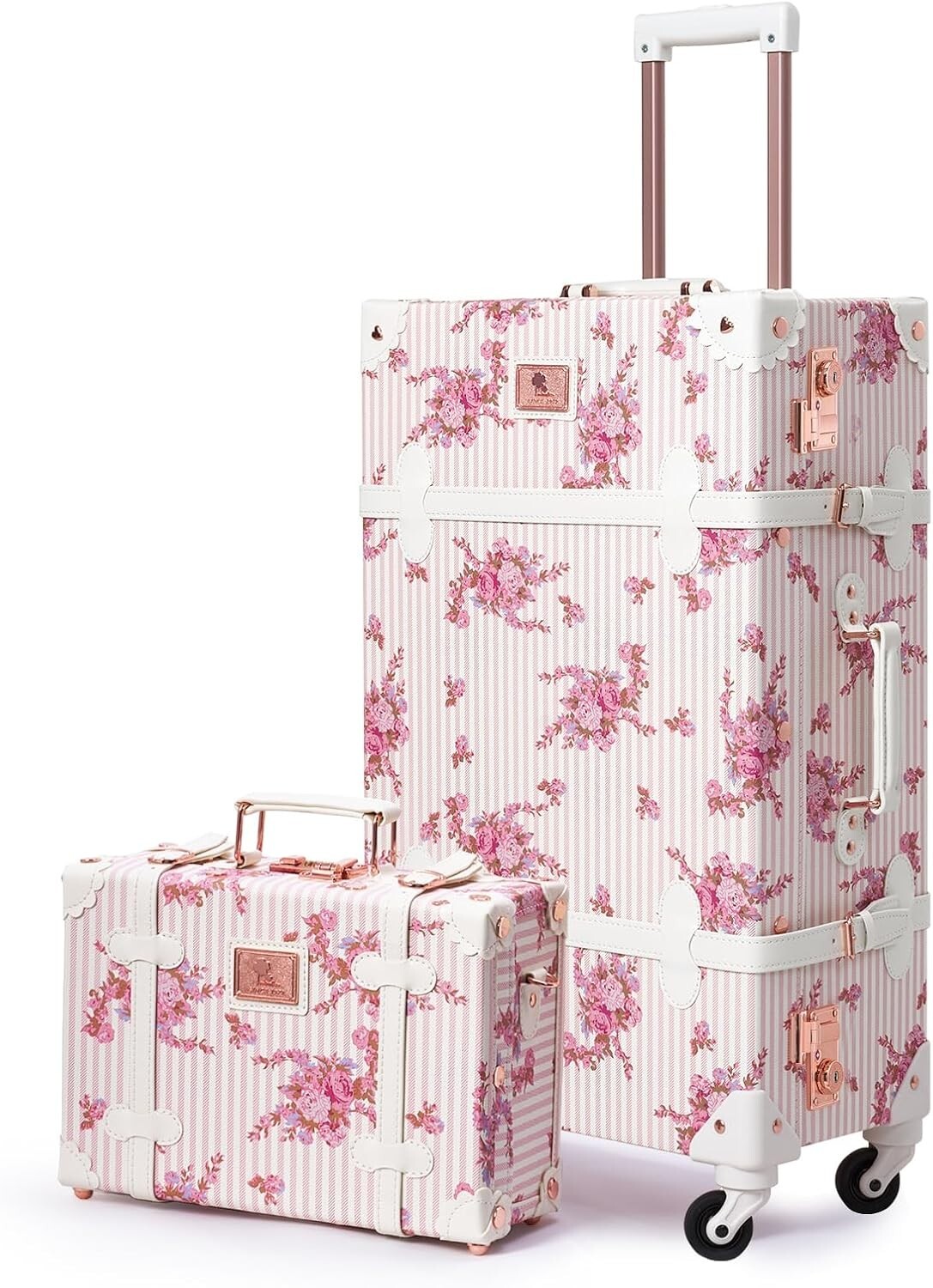 2 Pieces Vintage Luggage Set Women Suitcase Cosmetic Train Bag 26″+12″