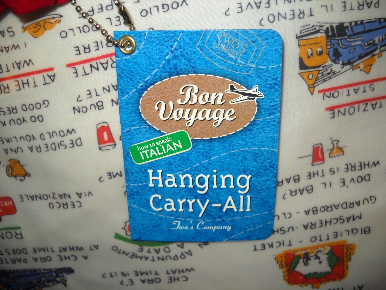 Two’s Company BON VOYAGE How To Speak Italian Hanging Carry All Luggage NEW
