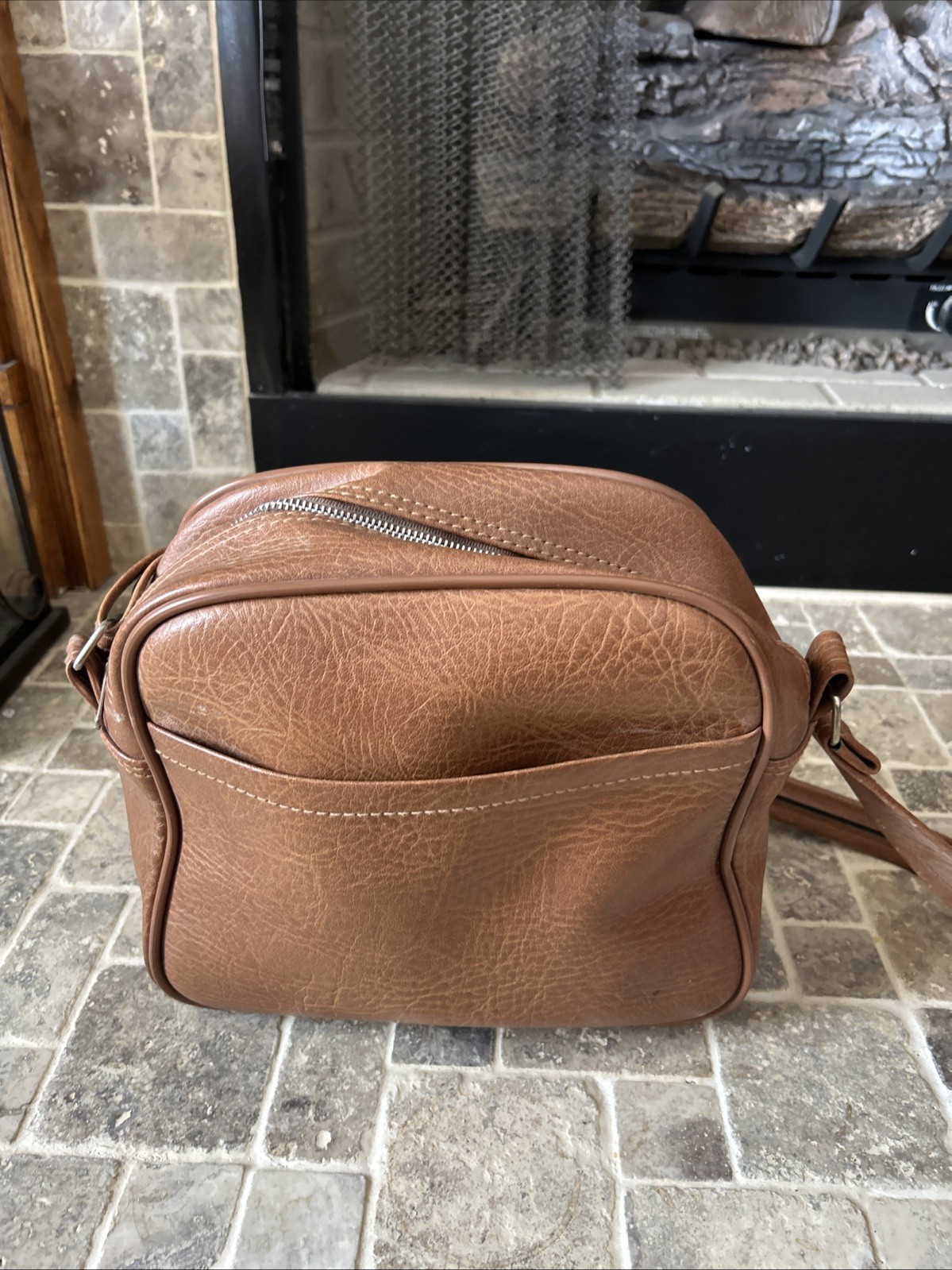 Small Brown Faux Leather Carry-On Shoulder Bag-11”x11”x5”