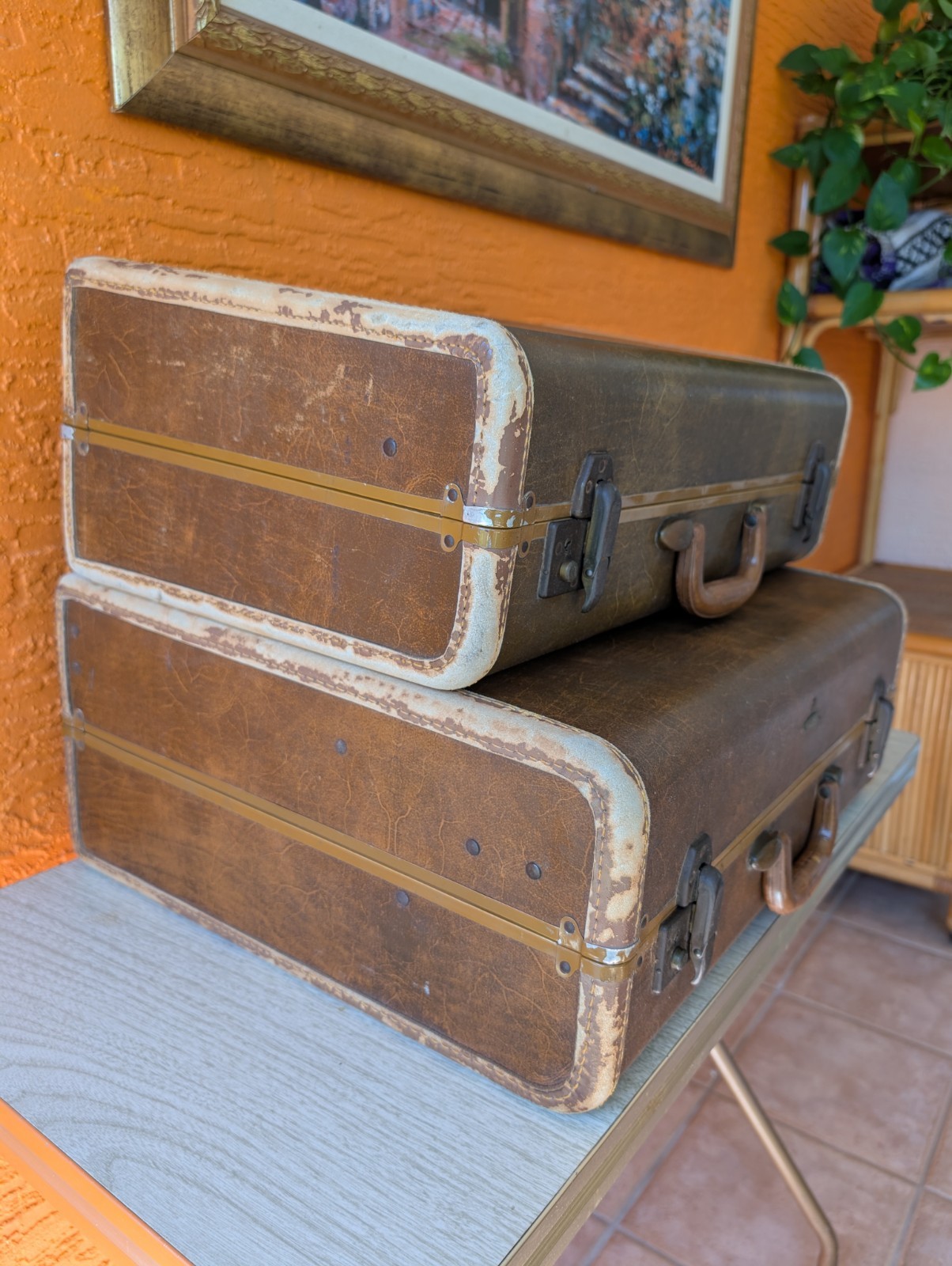 Vintage Samsonite Shwayder Bros Brown Luggage Set 1940s 50s Hanging Fixture Pan