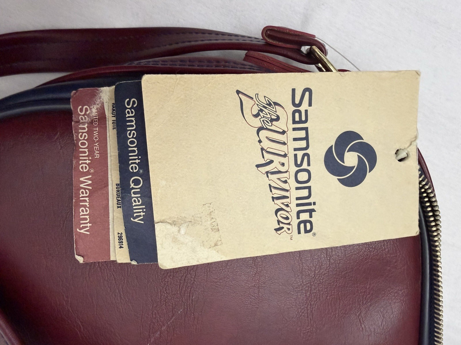 Vintage Samsonite The Survivor Bordeaux Vinyl Zipper Handy Tote Adjust Strap NWT