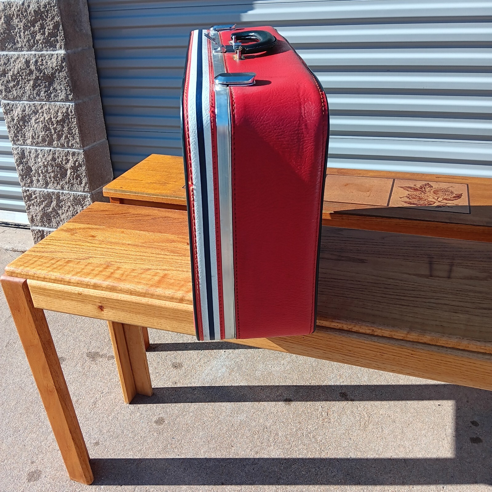 Red Ventura Soft Side Suitcase Baby Blue Interior Rockabilly Retro Photo Prop