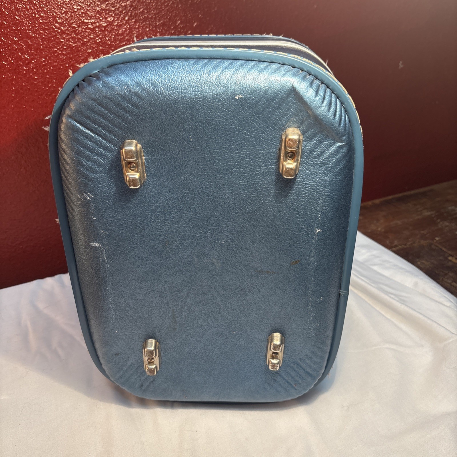 Vintage Toilertry Suitcase Travel Bag Luggage Blue Canvas