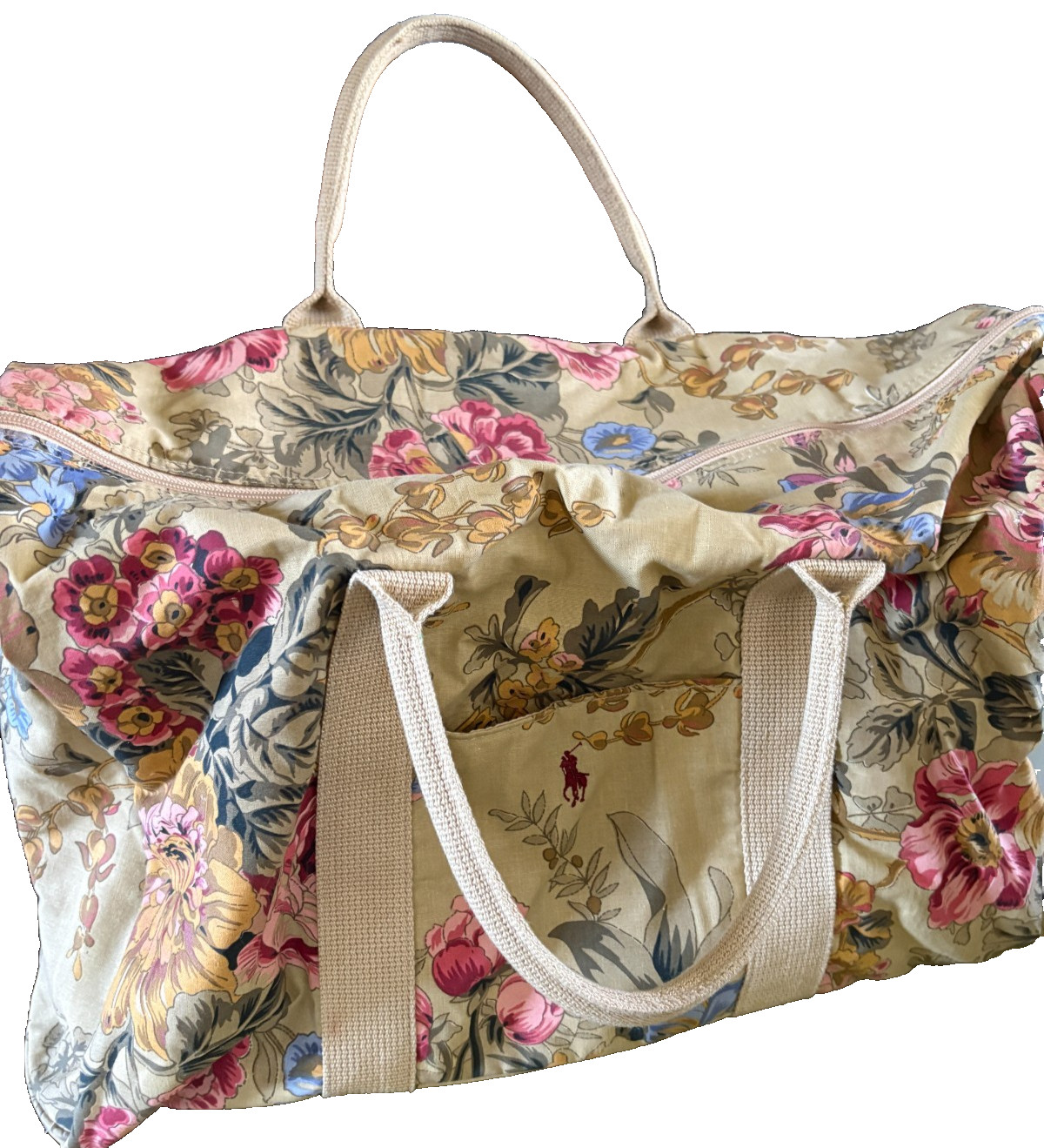 Vintage RALPH LAUREN Floral Canvas Duffel Bag Weekender Chintz Print Promo