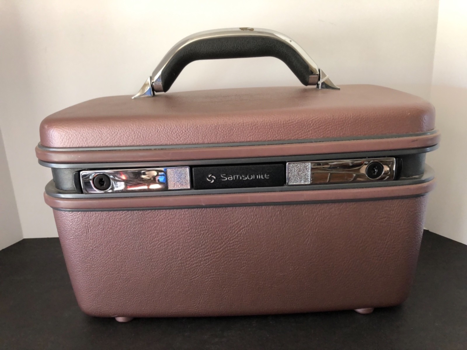 VINTAGE 1987 SAMSONITE PROFILE BROWN TRAIN CASE MAKEUP CARRIER W/TRAY AND MIRROR
