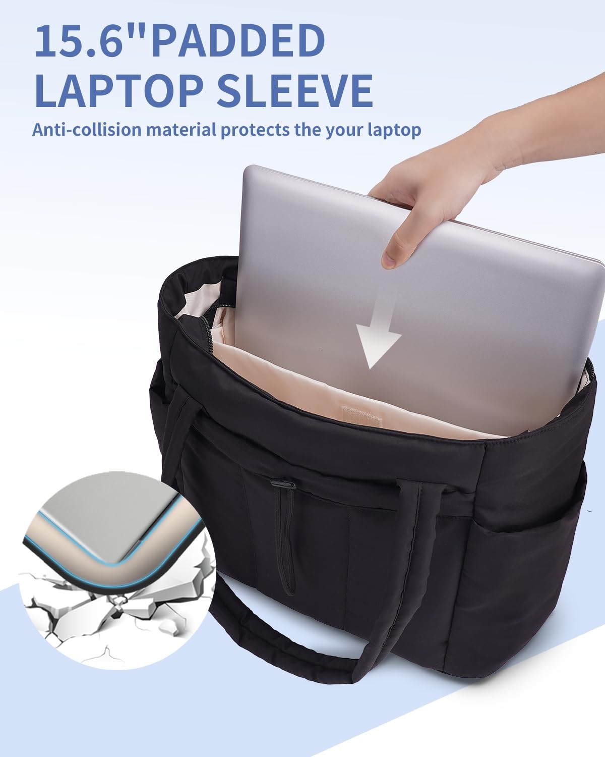 Wandering Nature Puffer Tote Bag Cup Holder Laptop Compartment Trolley Sleeve