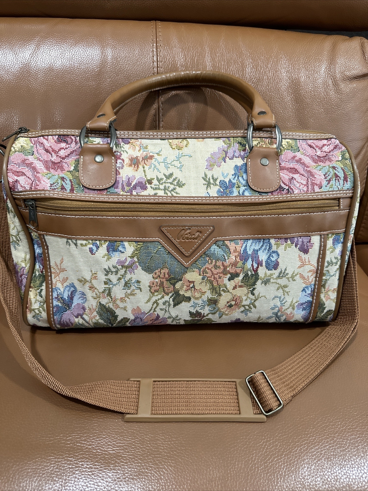 Beautiful Vintage VERDI floral tapestry Carry On Luggage Travel Bag Satchel