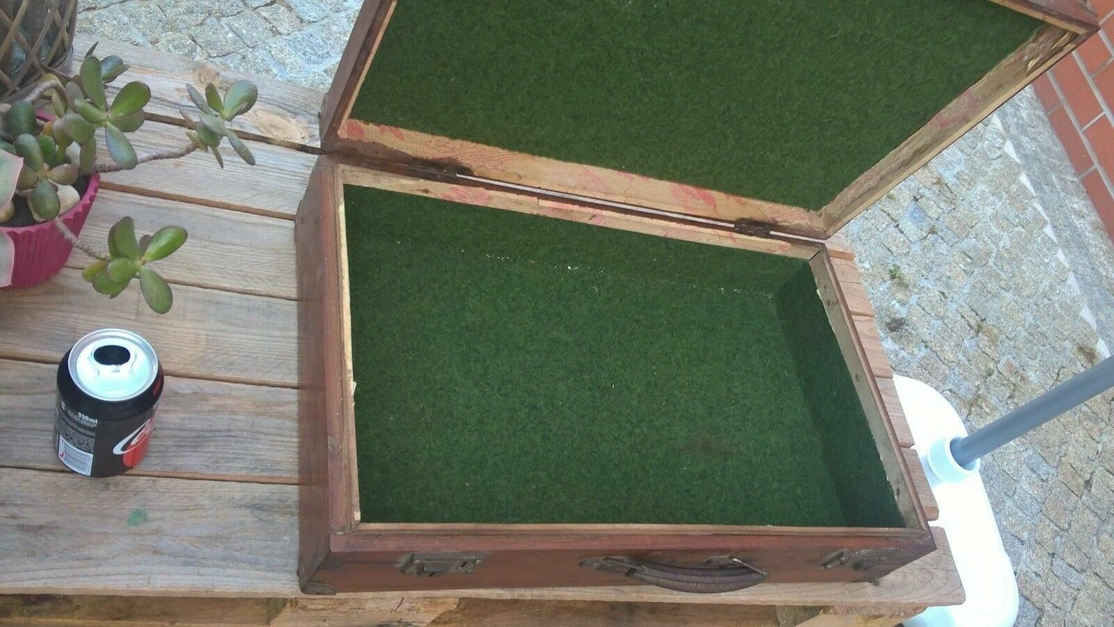VINTAGE PORTUGUESE WOOD SUITCASE RARE TRUNK BOX CASE HANDBAG LUGGAGE FROM 40´S