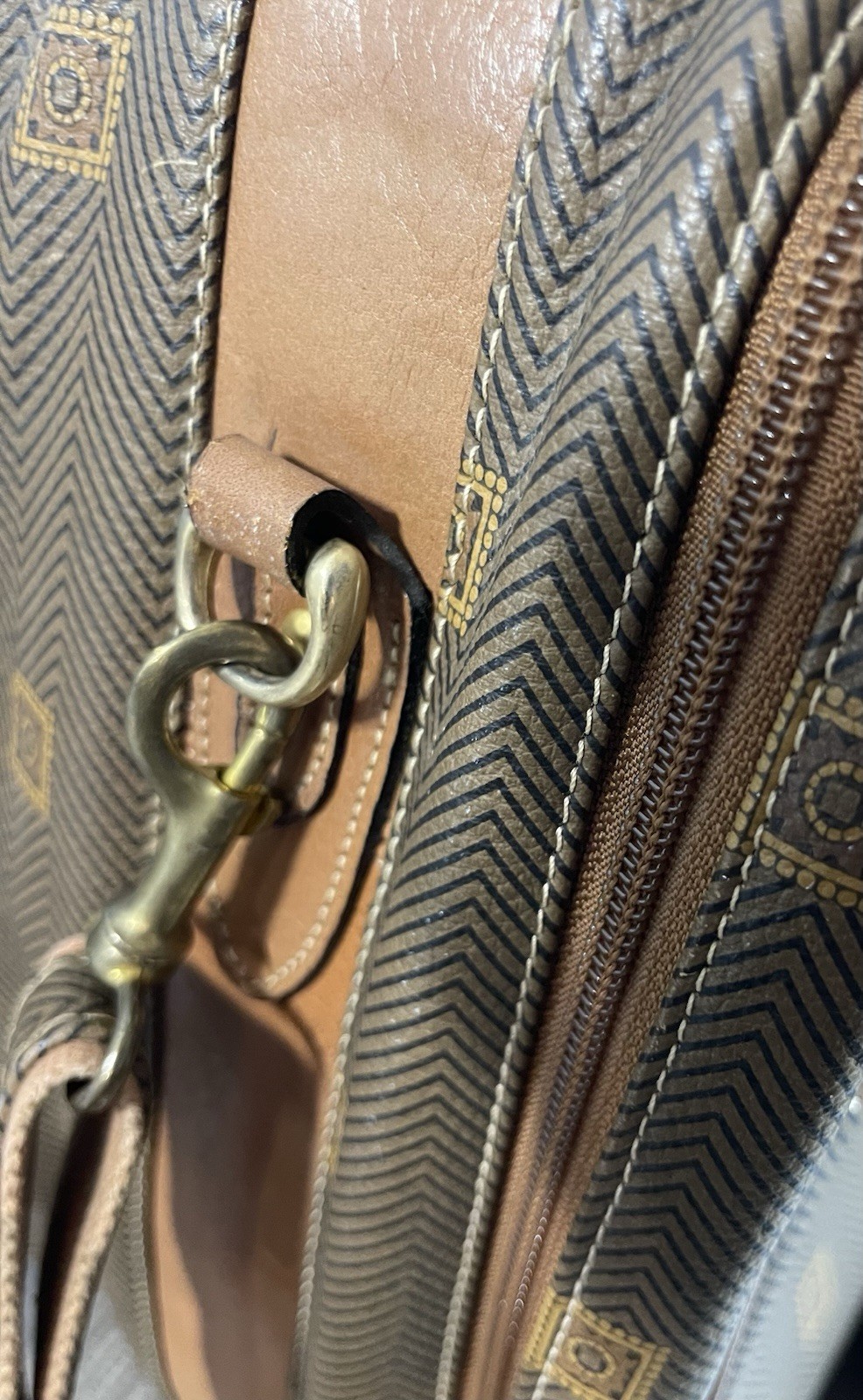 French Texier Gladstone Luggage Herringbone Coated Canvas Cowhide Suitcase VTG