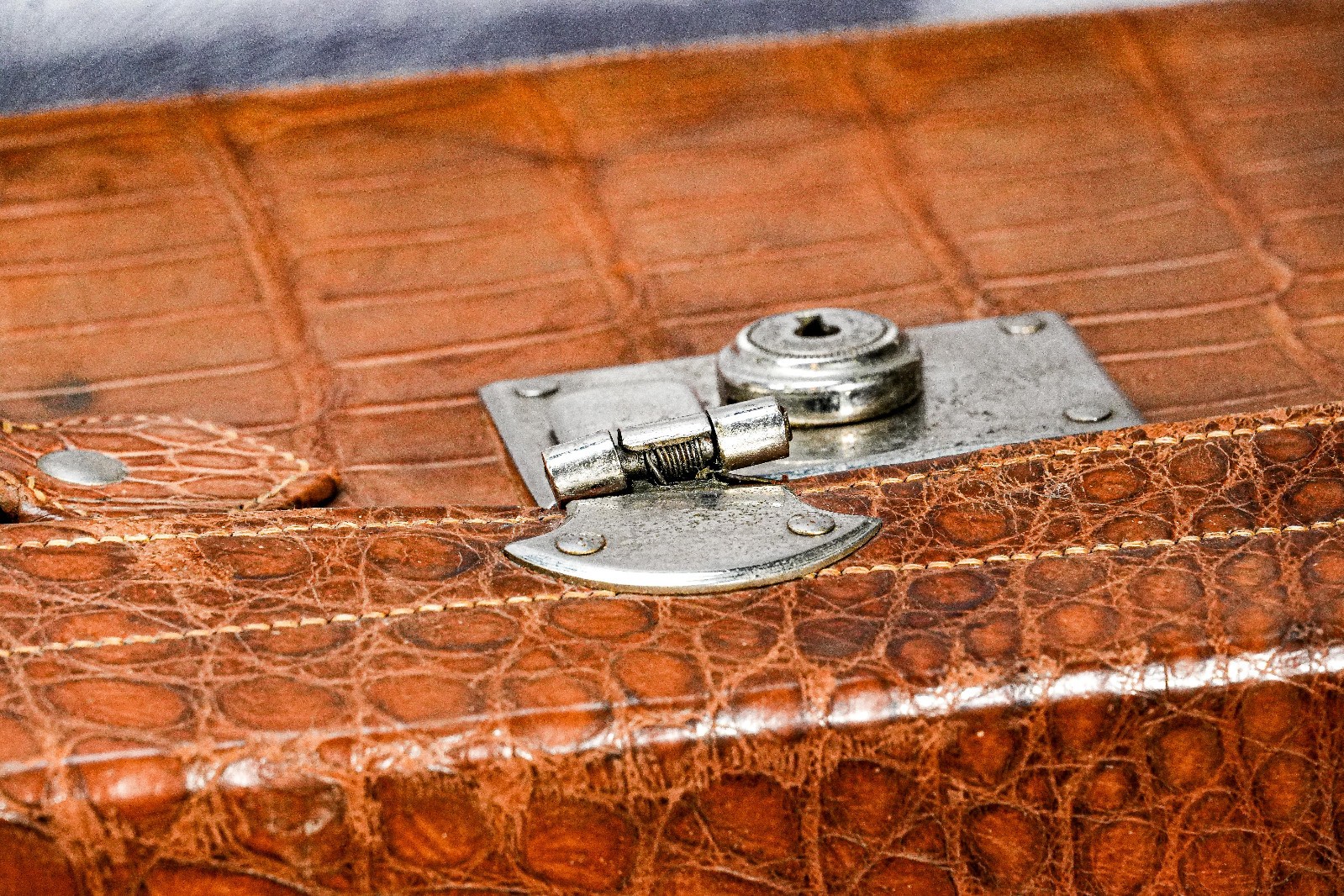 Large Light Brown Luxury Antique Crocodile Leather Travel Luggage Suitcase