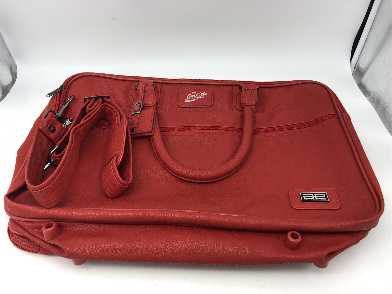 AMELIA EARHART Coca Cola Red Vintage Luggage Travel Shoulder Bag Faux Leather.