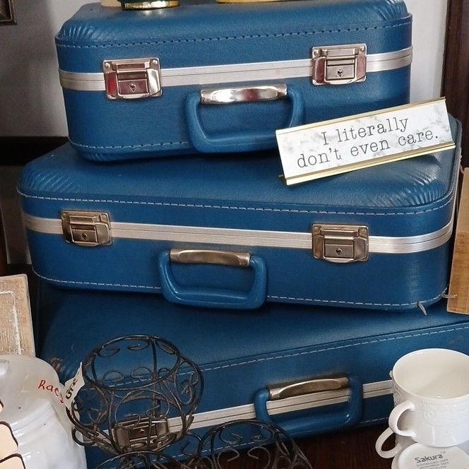Vintage Blue Hard Shell Vinyl Suitcase Set 1960s Locking True Vintage