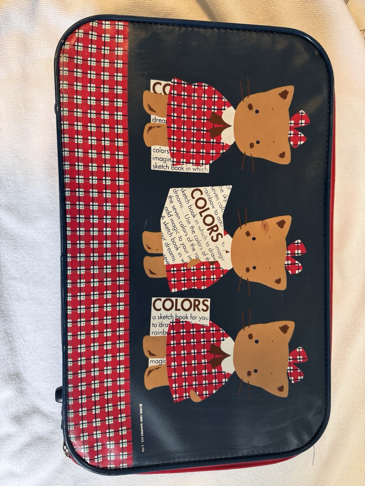 Sanrio Vintage Kid’s Luggage Cat Design Soft Vinyl Red Navy 1990s