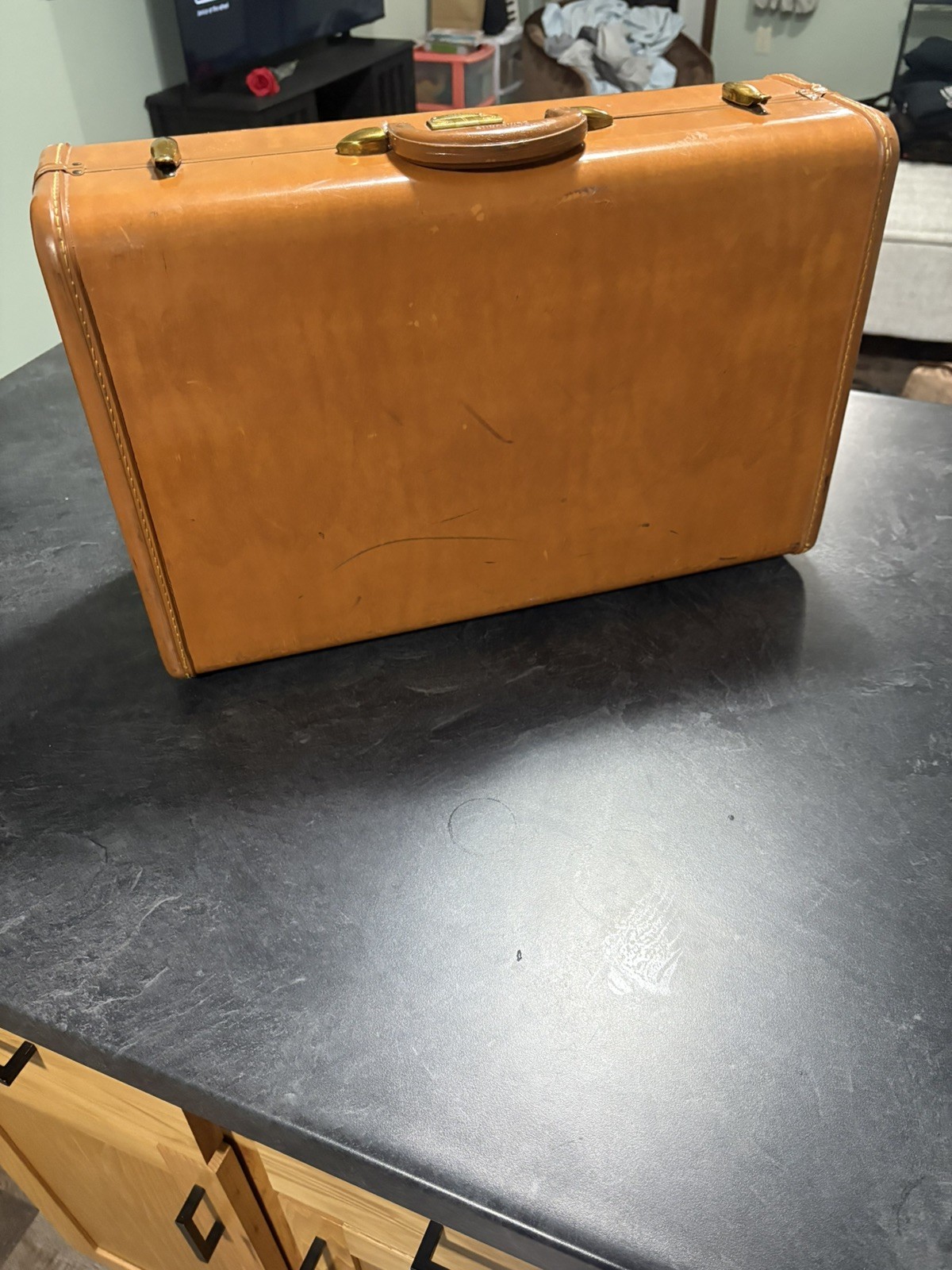 Vintage Samsonite Art Deco Brown Leather Hardcase 21″ Suitcase Luggage Bag