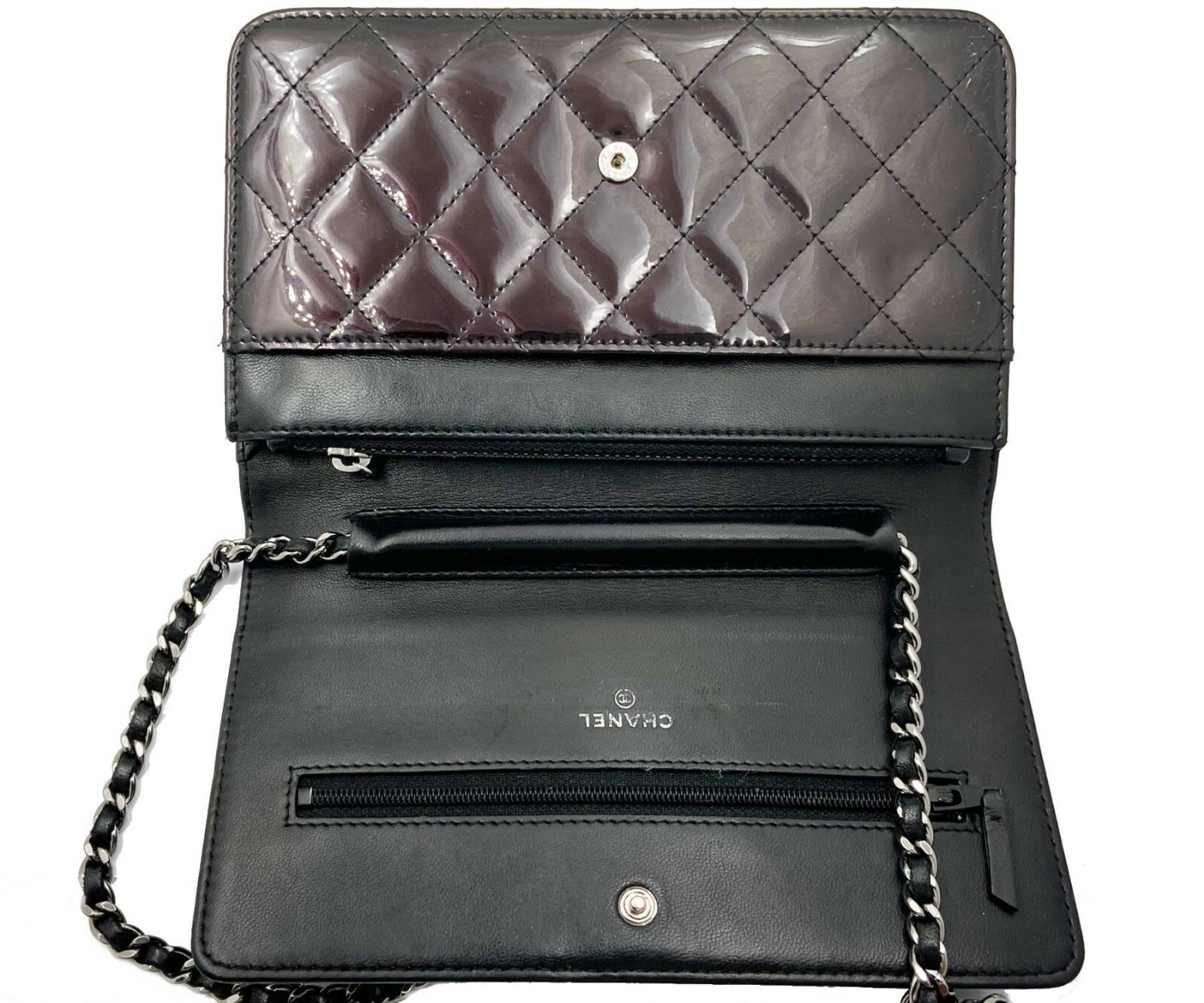 Chanel Burgundy Patent Leather Boy Wallet on Chain WOC Crossbody Bag