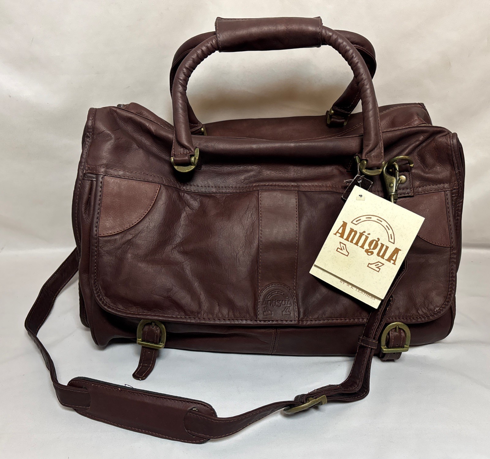 NOS AntiguA W.K Leathers 715 Brown Leather Carry On Bag Luggage Brass Colombia