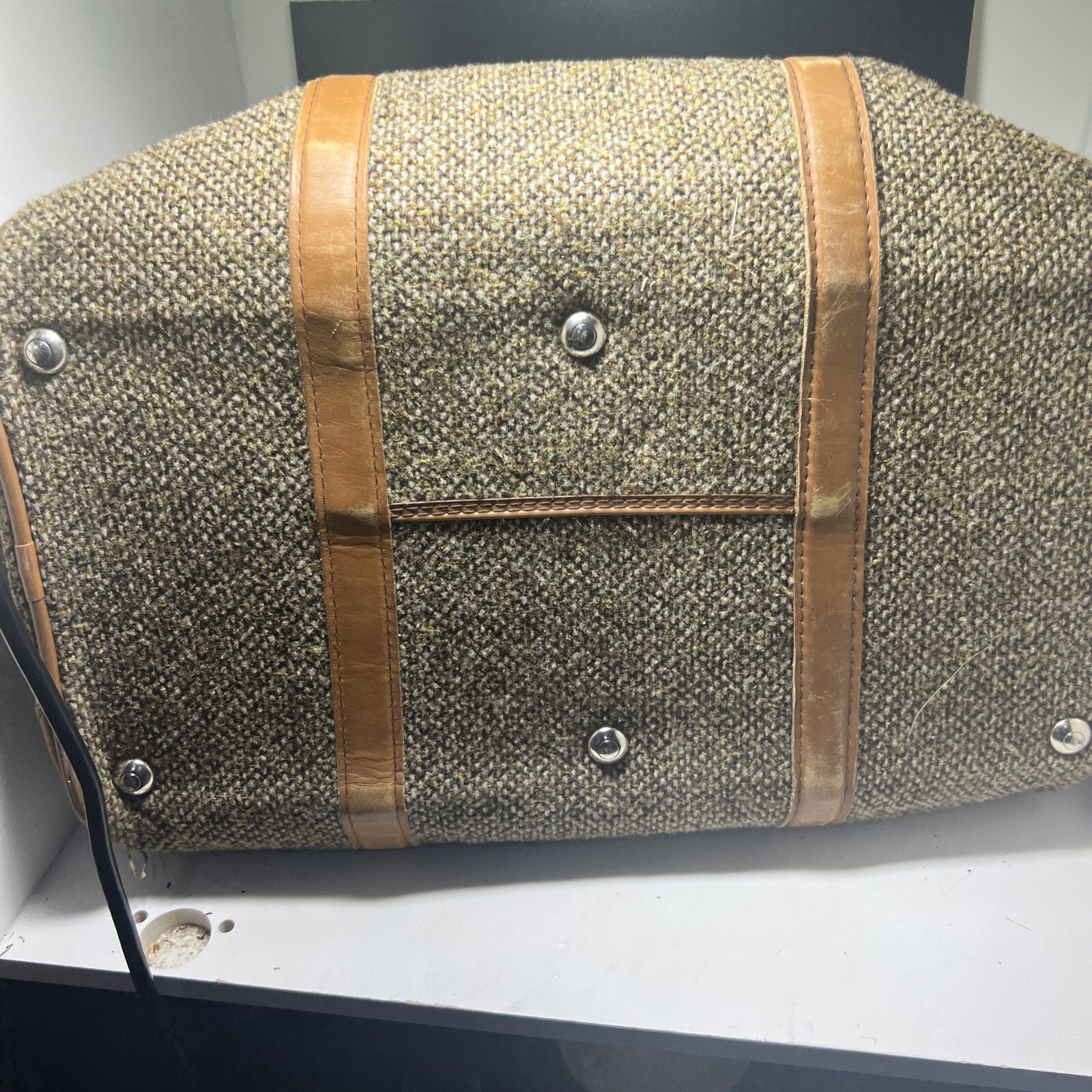 Vintage Ventura Tweed And Leather Travel Bag /duffle 18”