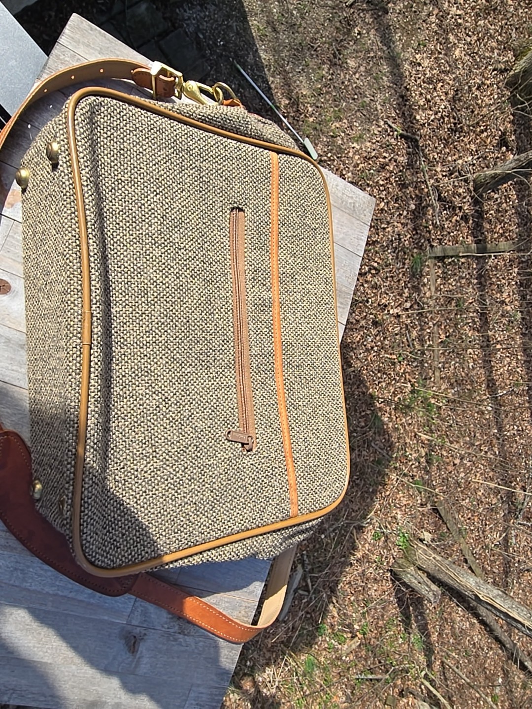 Vintage Hartmann Luggage Tweed & Leather Travel Shoulder Messenger Bag Carry On